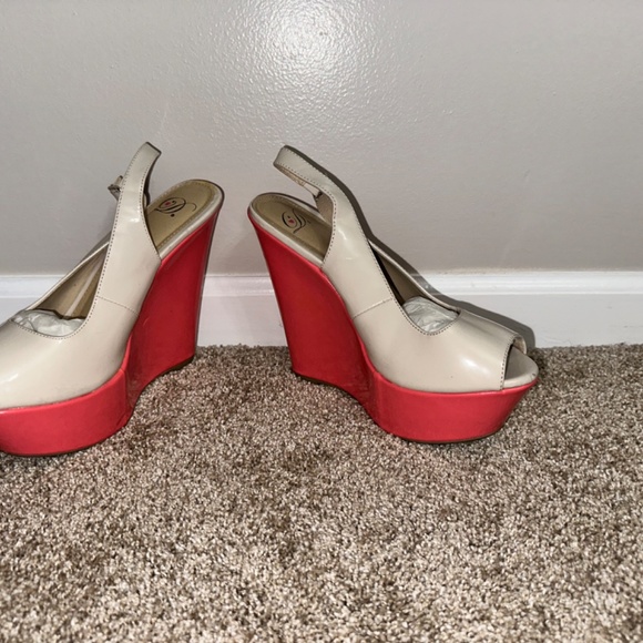 Color block peep toe wedge heels - Picture 2 of 4